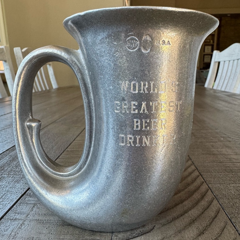 Vintage Wilton Armetale Pewter Horn Mug - World's Greatest Beer Drinker!